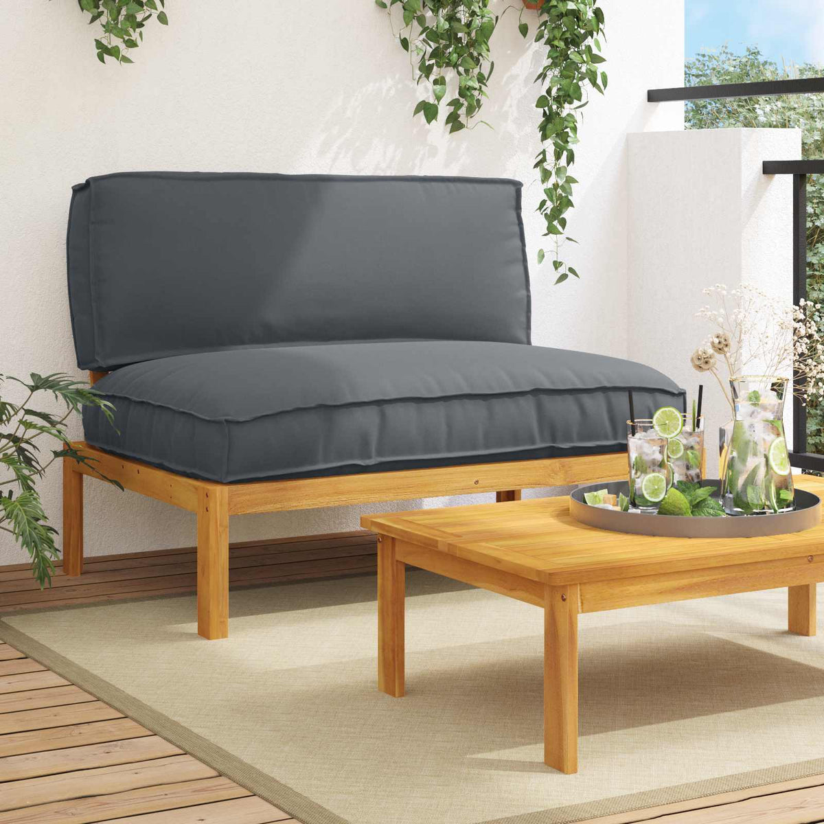 Bankstel Effen Antraciet 120 x 92 x 69 cm Massief Acaciahout is nu te koop bij PeponiXL, paradijselijk wonen!
