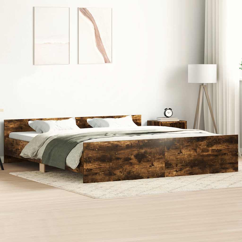 Bedframe met hoofd- en voeteneinde gerookt eiken 200x200 cm is nu te koop bij PeponiXL, paradijselijk wonen!
