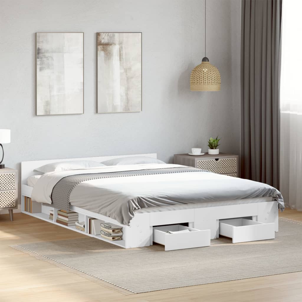 Bedframe met lades bewerkt hout wit 120x200 cm is nu te koop bij PeponiXL, paradijselijk wonen!