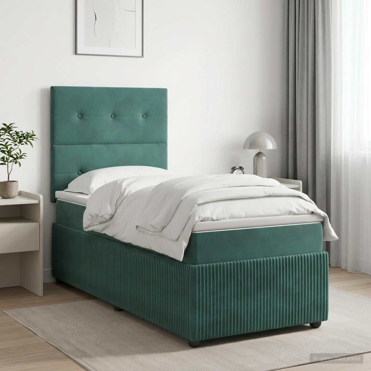 Boxspringbed met matras Donkergroen 100 x 200 cm Fluweel is nu te koop bij PeponiXL, paradijselijk wonen!