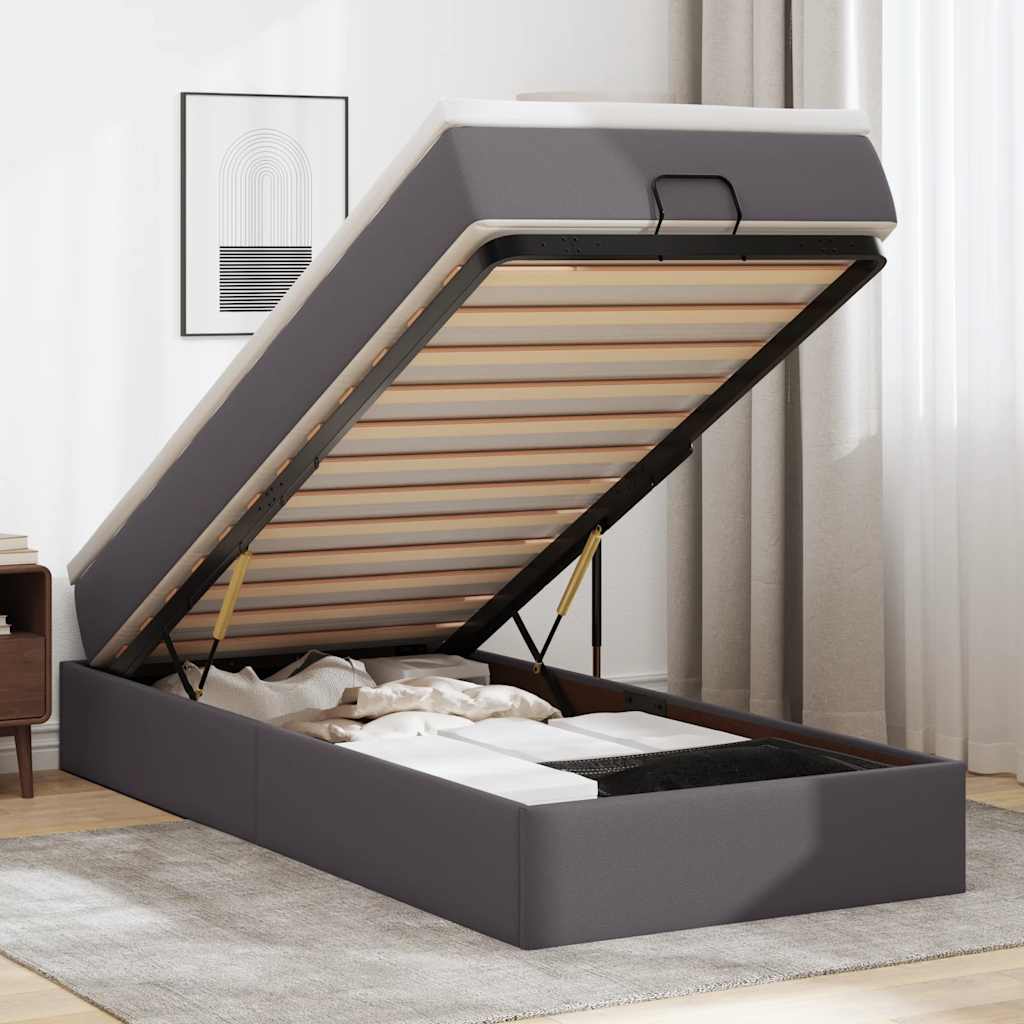 Ottoman bed met matras 90x190cm kunstleer grijs is nu te koop bij PeponiXL, paradijselijk wonen!