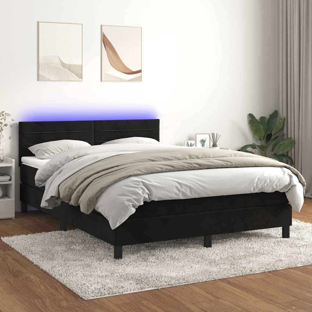 Boxspring met matras en LED fluweel zwart 140x190 cm is nu te koop bij PeponiXL, paradijselijk wonen!