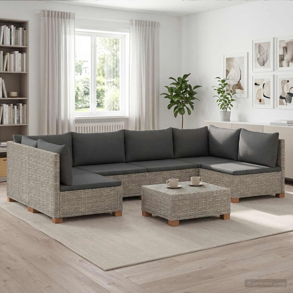 7 st Rieten Loungeset met Kussens GENDT Natuurlijk rattan is nu te koop bij PeponiXL, paradijselijk wonen!