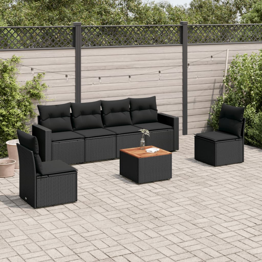 7-delige Loungeset met kussens poly rattan zwart is nu te koop bij PeponiXL, paradijselijk wonen!
