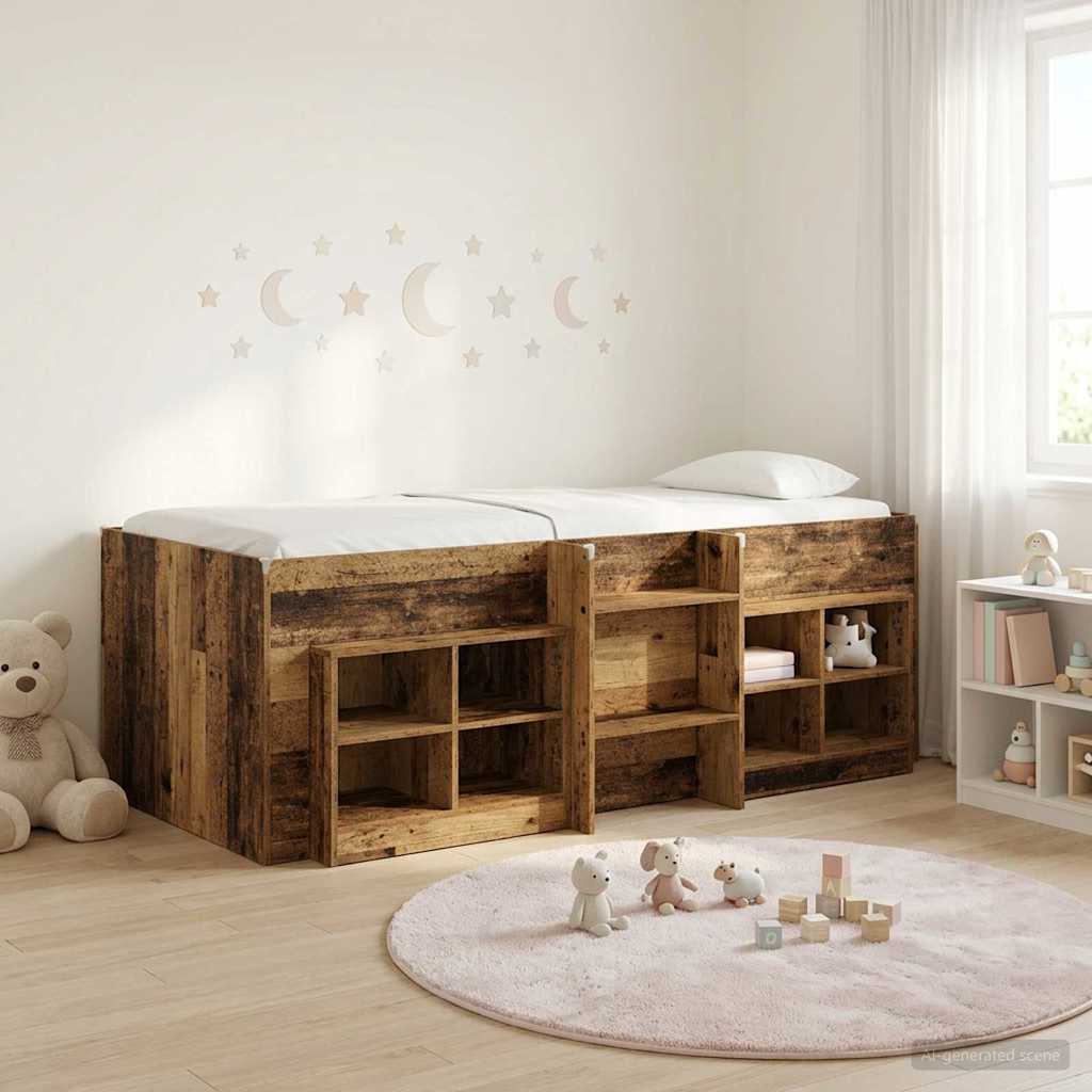 Loft Bed Frame met Kast met plank 3 st Oud hout Bewerkt hout is nu te koop bij PeponiXL, paradijselijk wonen!