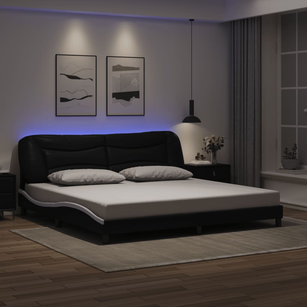 Bedframe met LED zonder matras "Hvar" zwart en wit 200x200 cm is nu te koop bij PeponiXL, paradijselijk wonen!