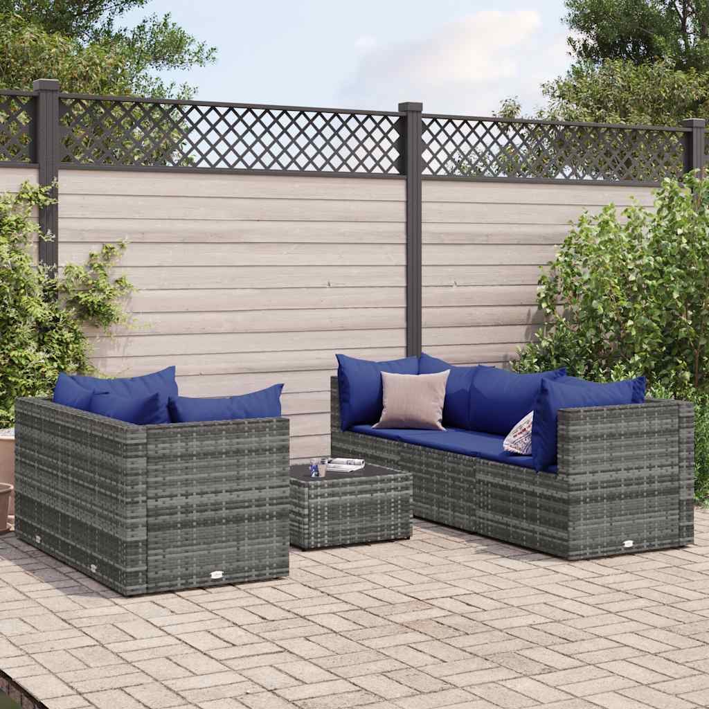 6-delige Loungeset met kussens poly rattan grijs is nu te koop bij PeponiXL, paradijselijk wonen!