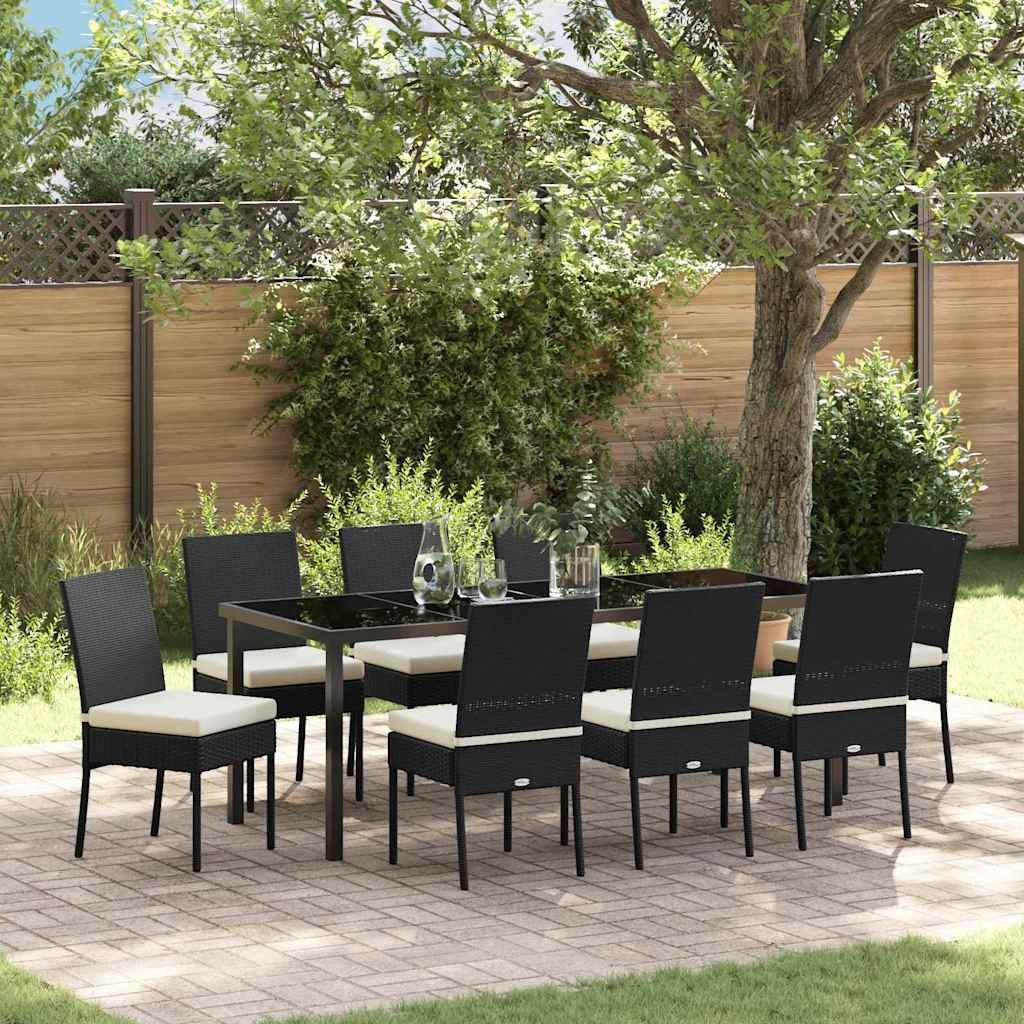 Tuin eettafelset 9 pcs Zwart Gepoedercoat staal is nu te koop bij PeponiXL, paradijselijk wonen!