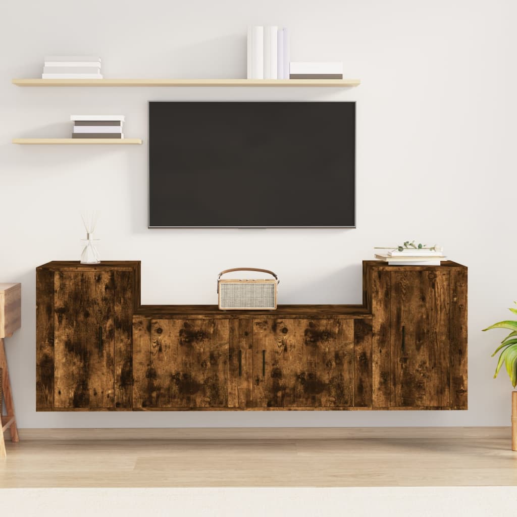 3-delige Tv-meubelset bewerkt hout gerookt eikenkleurig is nu te koop bij PeponiXL, paradijselijk wonen!