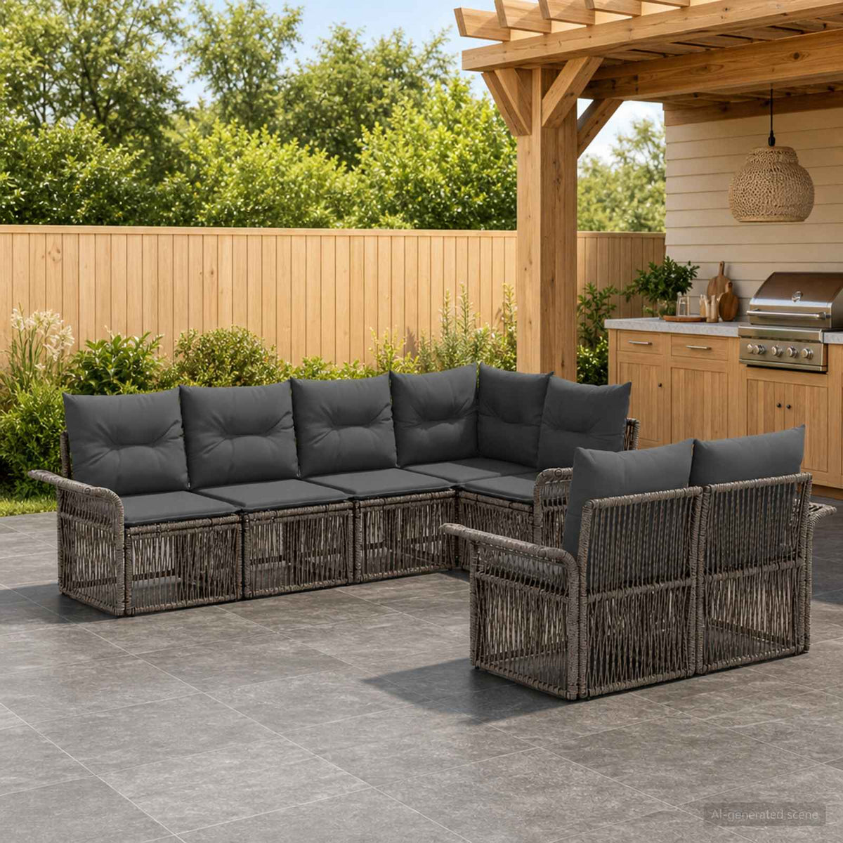 Tuinbankenset 7 st 7-Aantal zitplaatsen Grijs poly rattan is nu te koop bij PeponiXL, paradijselijk wonen!