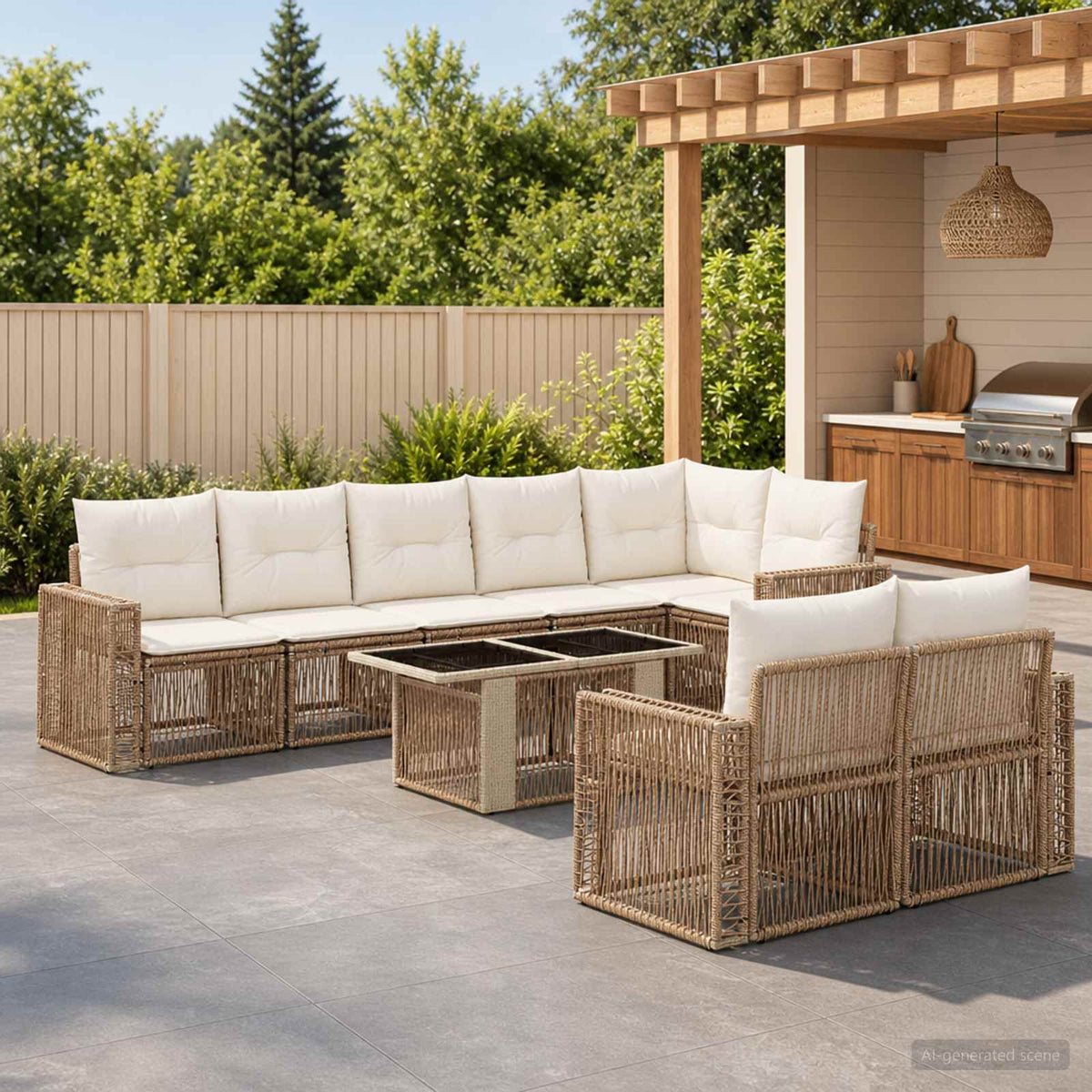 Tuinbankenset 9 st Beige en Crème Wit poly rattan is nu te koop bij PeponiXL, paradijselijk wonen!