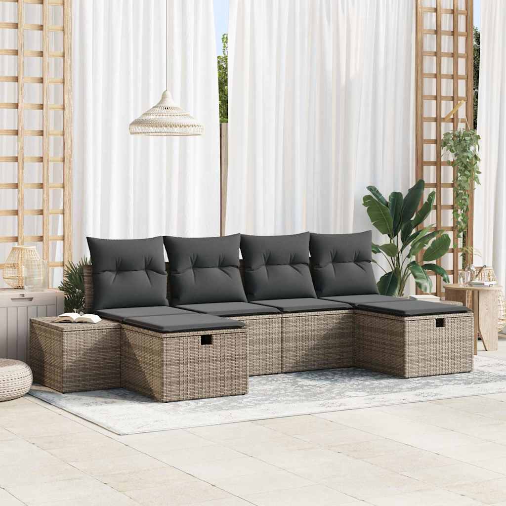 Tuin Sofa Set 6 st Grijs poly rattan is nu te koop bij PeponiXL, paradijselijk wonen!
