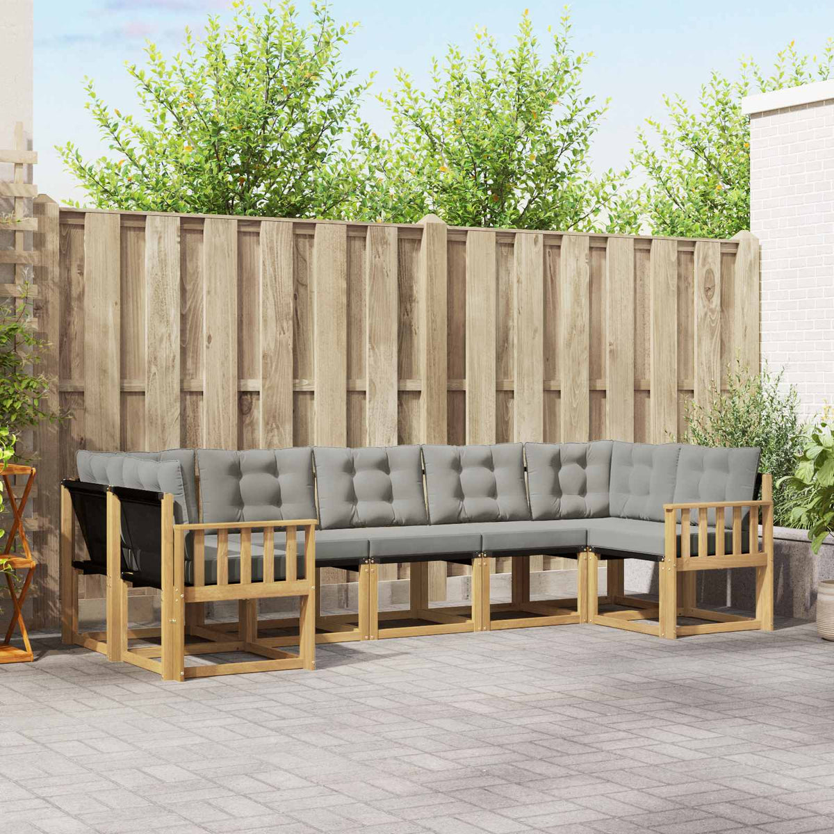 Buiten bankenset met kussen 7 pcs Wit en Lichtgrijs is nu te koop bij PeponiXL, paradijselijk wonen!