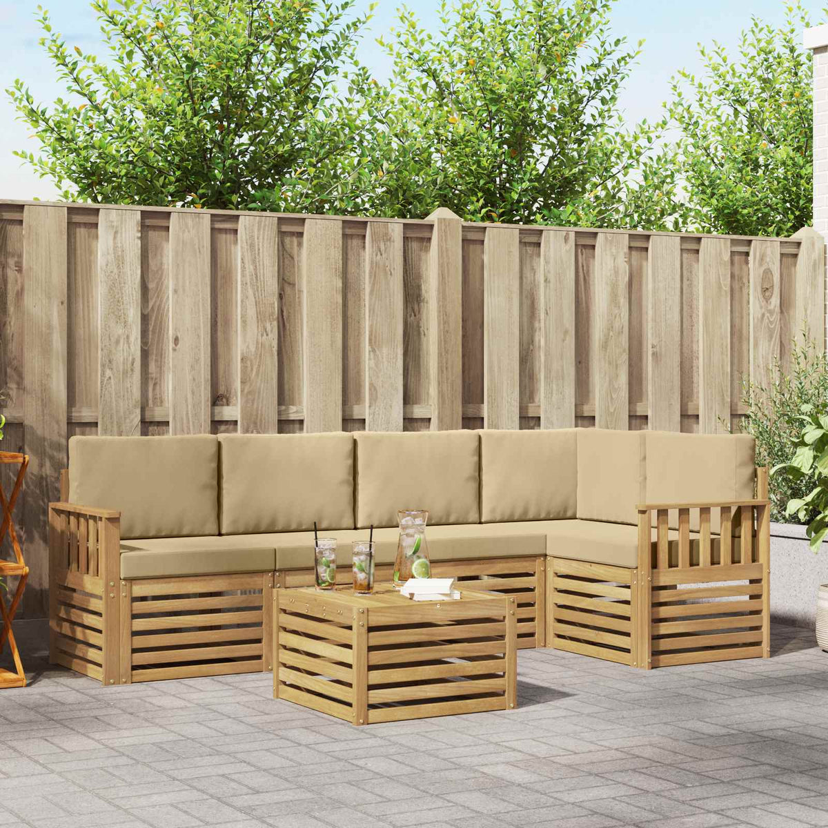 Buiten bankenset 6 pcs Wit en Beige 59 x 59 x 37 cm Polyester is nu te koop bij PeponiXL, paradijselijk wonen!