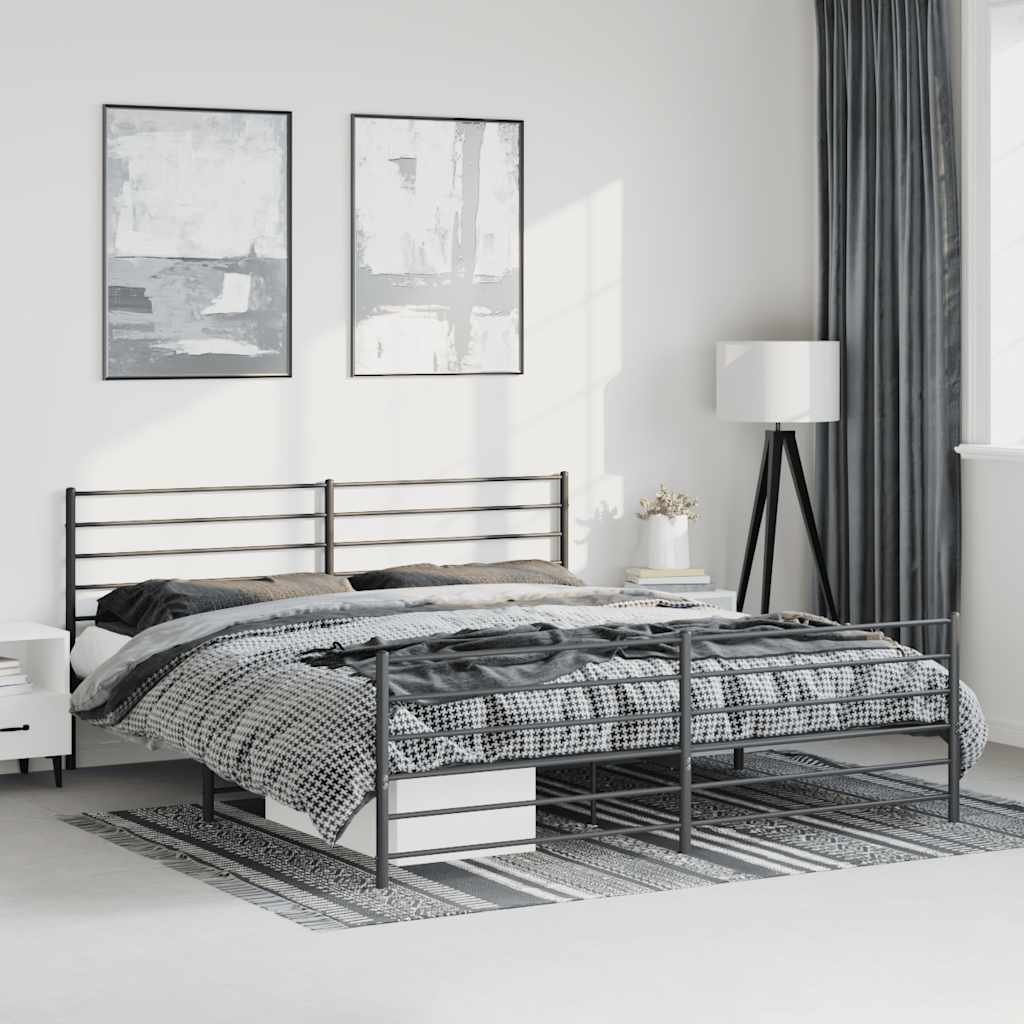 Bedframe met hoofd- en voeteneinde metaal zwart 193x203 cm is nu te koop bij PeponiXL, paradijselijk wonen!