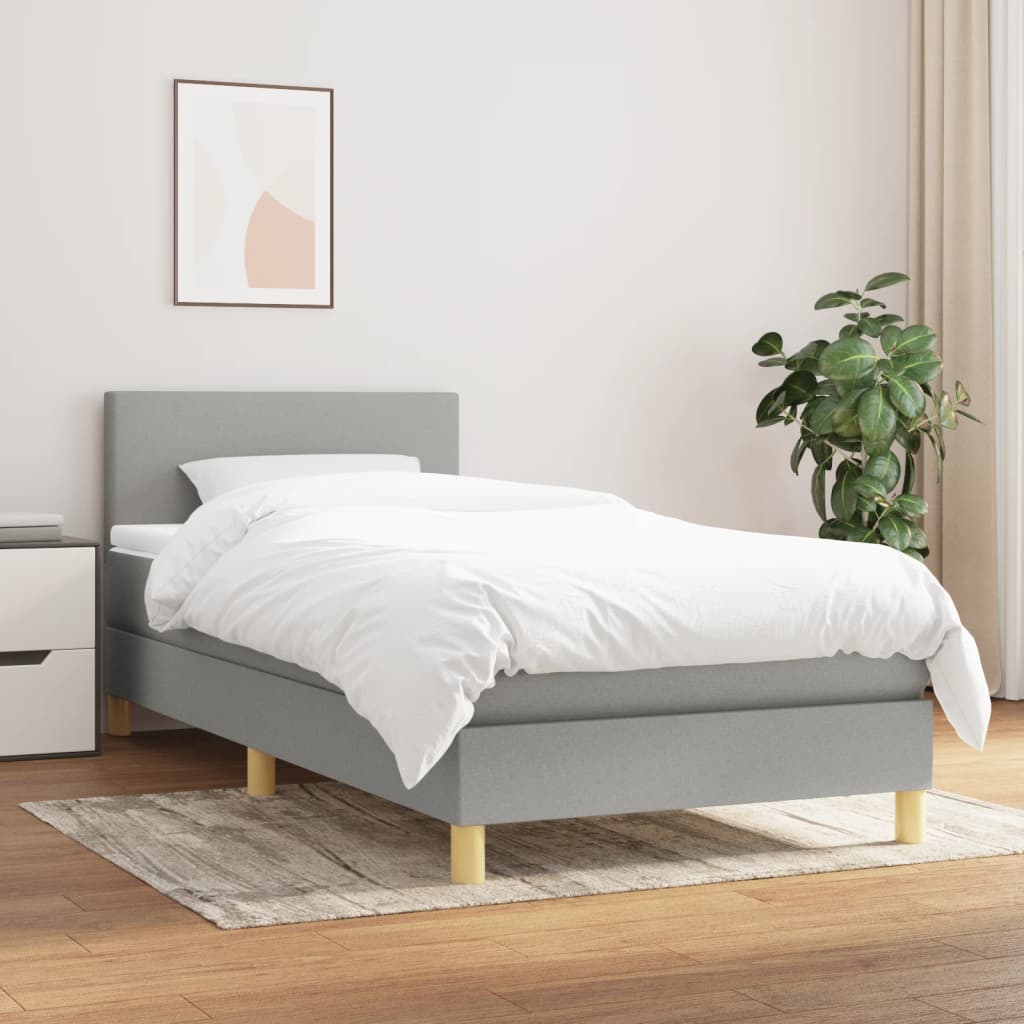 Boxspring met matras stof lichtgrijs 90x190 cm is nu te koop bij PeponiXL, paradijselijk wonen!
