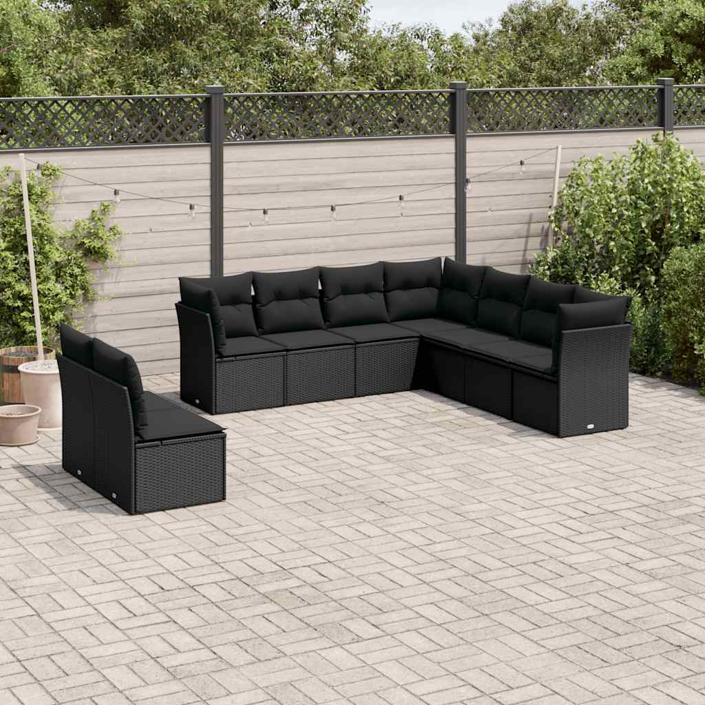9-delige Loungeset met kussens poly rattan zwart is nu te koop bij PeponiXL, paradijselijk wonen!