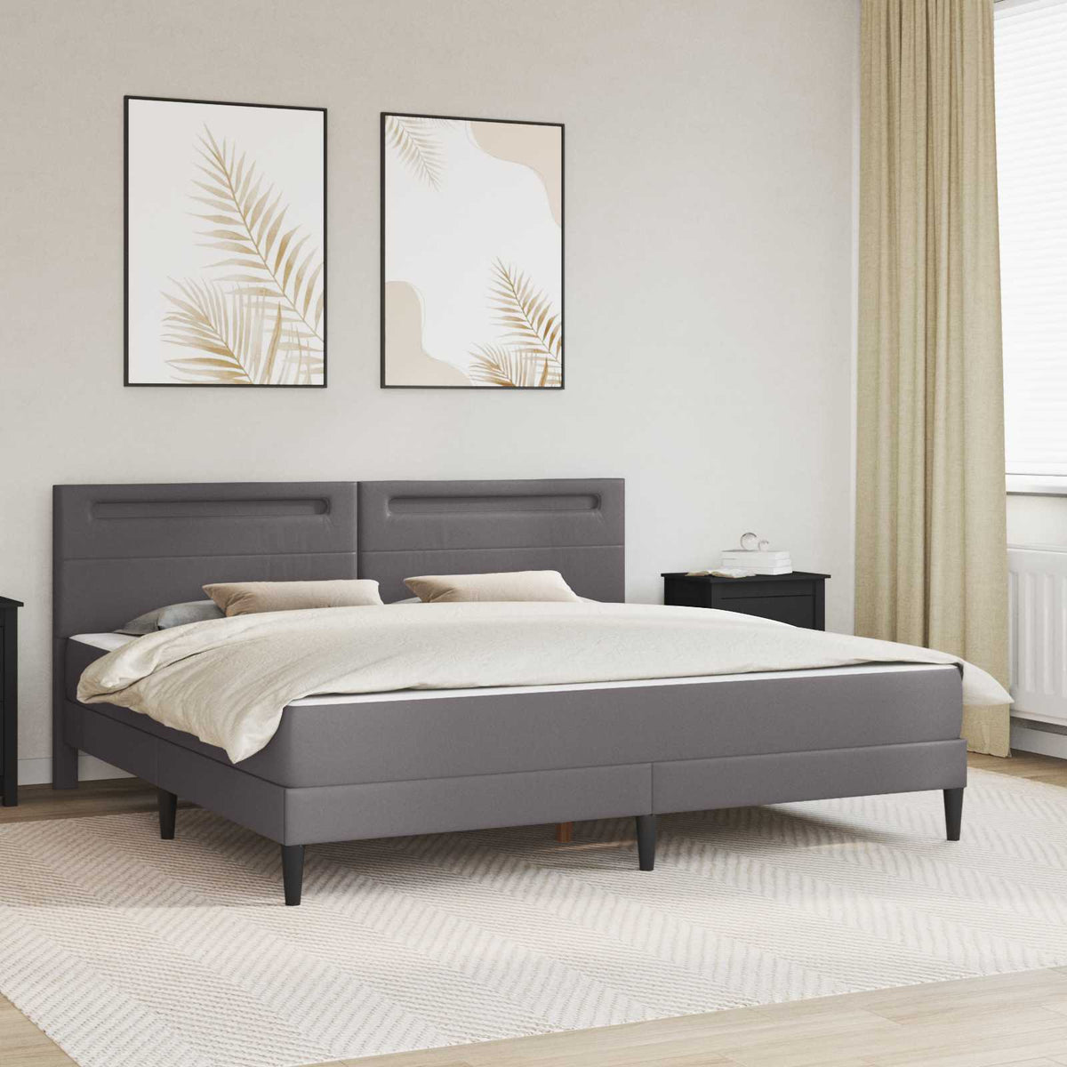 Bedframe met LED-stripverlichting Grijs 200 x 200 cm Kunstleer is nu te koop bij PeponiXL, paradijselijk wonen!