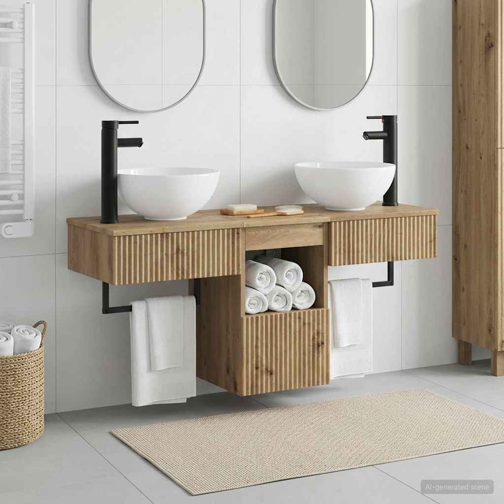 Badkamermeubelset 3 st Artisanaal eiken Bewerkt hout is nu te koop bij PeponiXL, paradijselijk wonen!