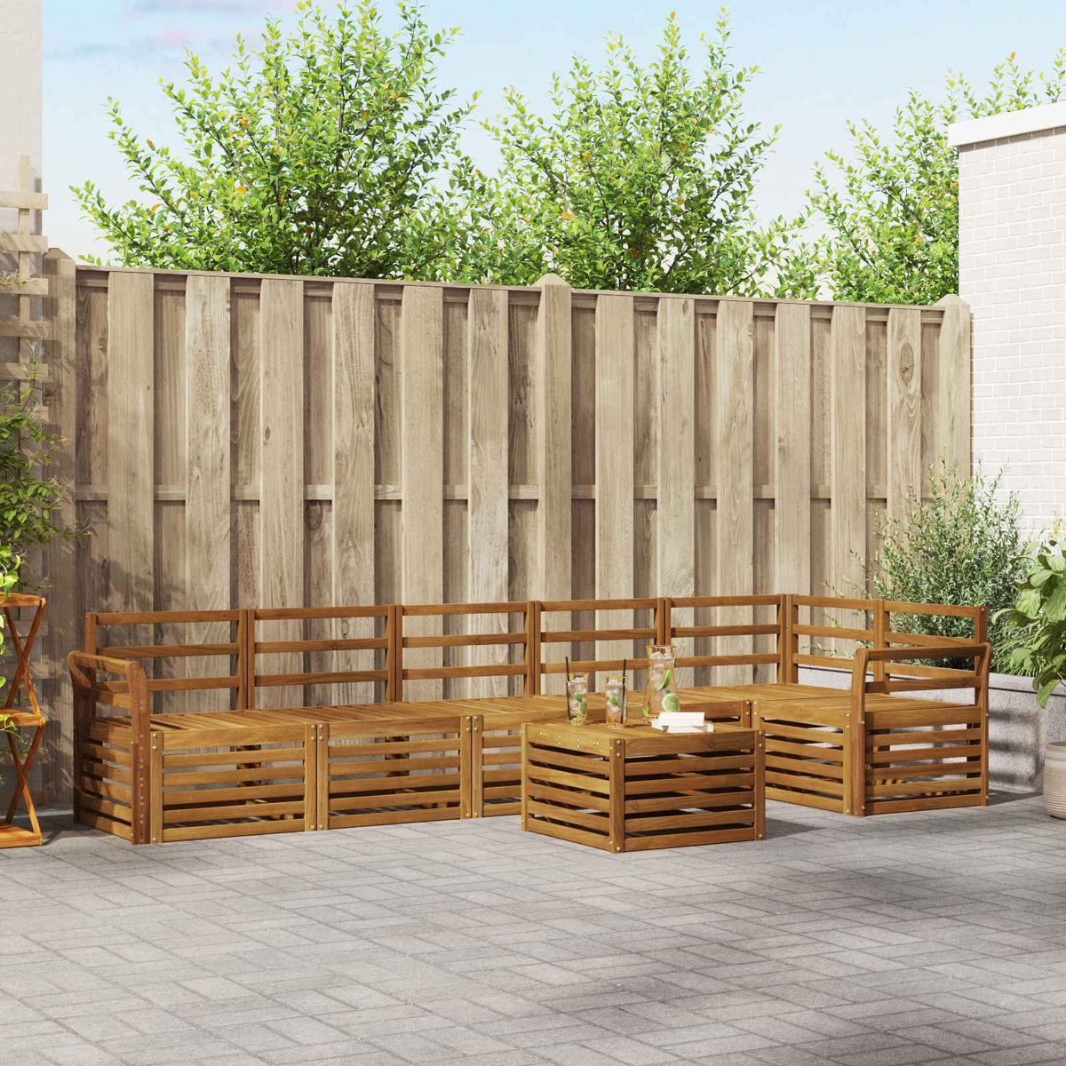Hoekbank Set 7 pcs Naturel Massief Acaciahout is nu te koop bij PeponiXL, paradijselijk wonen!