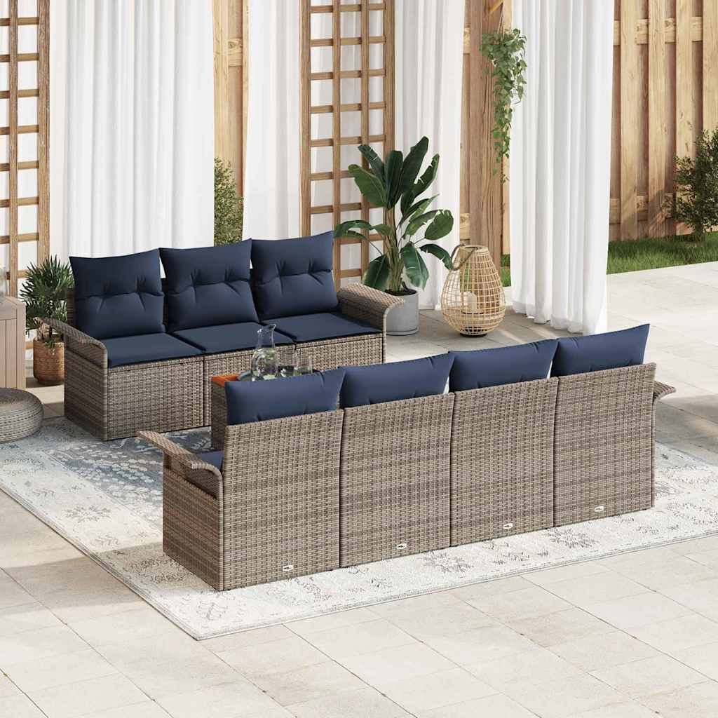 Tuinbankenset met kussen 8 pcs Grijs poly rattan is nu te koop bij PeponiXL, paradijselijk wonen!