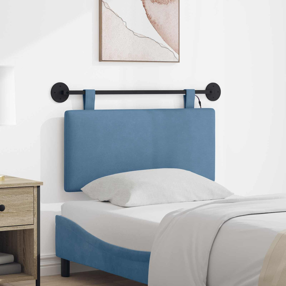 Hangend hoofdbord Met LED-verlichting Blauw Katoen Stof is nu te koop bij PeponiXL, paradijselijk wonen!