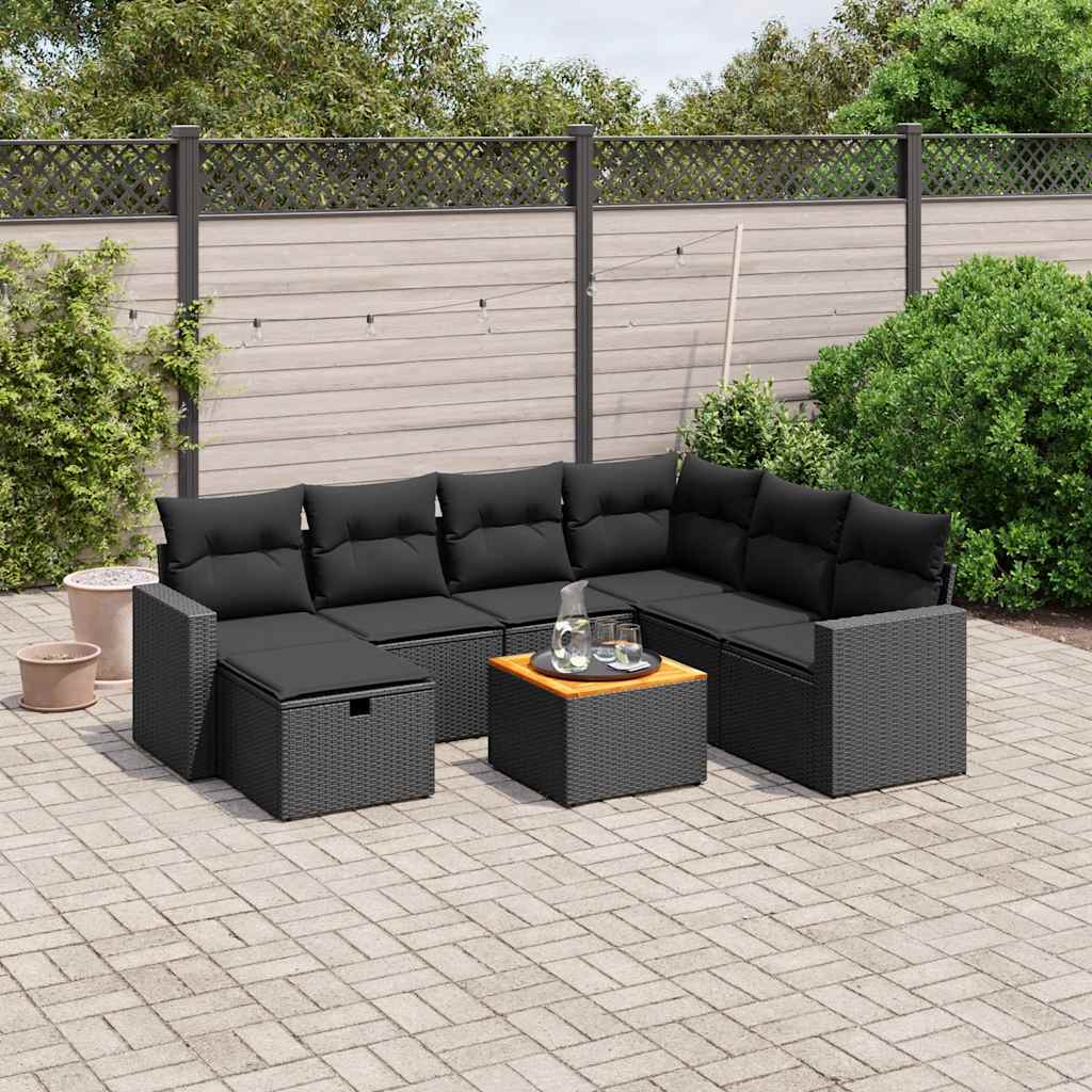 8-delige Loungeset met kussens poly rattan zwart is nu te koop bij PeponiXL, paradijselijk wonen!