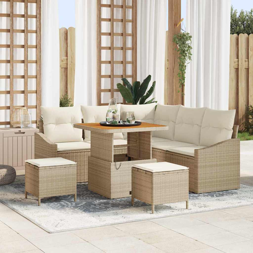 Tuinbankenset 8 st 7-Aantal zitplaatsen Beige Poly riet is nu te koop bij PeponiXL, paradijselijk wonen!