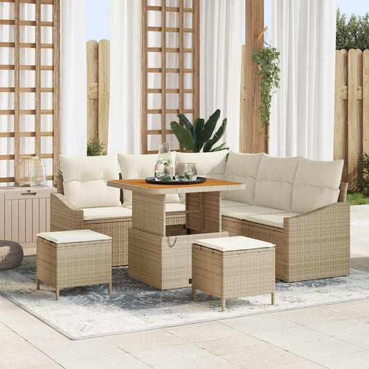 Tuinbankenset 8 st 7-Aantal zitplaatsen Beige Poly riet is nu te koop bij PeponiXL, paradijselijk wonen!