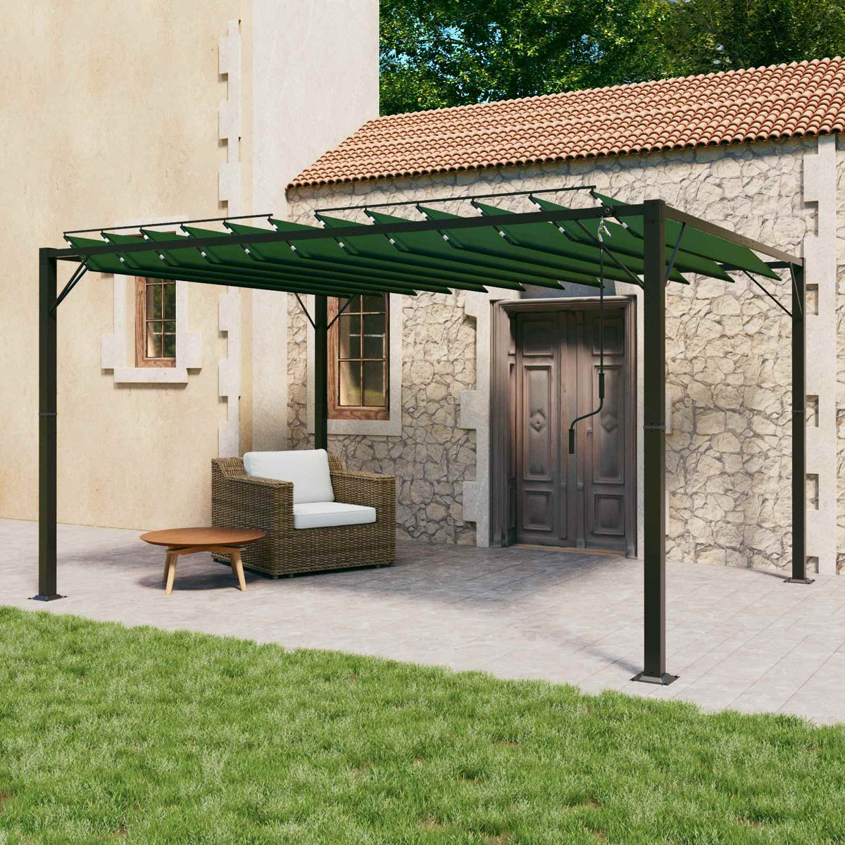 Gazebo met luifeldak Groen 3 x 4 x 2,14 m Stof en Aluminium is nu te koop bij PeponiXL, paradijselijk wonen!