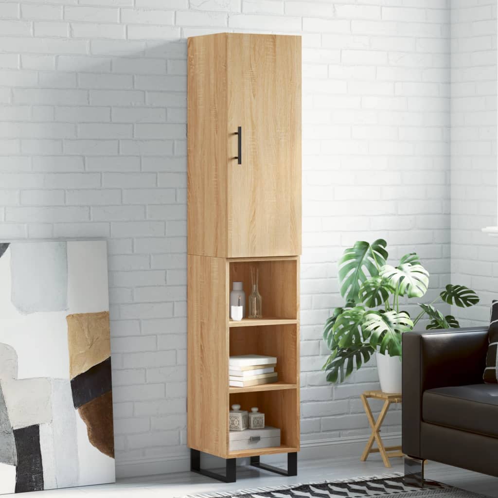 Hoge kast 34,5x34x180 cm bewerkt hout sonoma eikenkleurig is nu te koop bij PeponiXL, paradijselijk wonen!