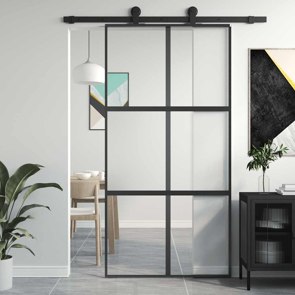Schuifdeur 102,5x205 cm gehard glas en aluminium zwart is nu te koop bij PeponiXL, paradijselijk wonen!