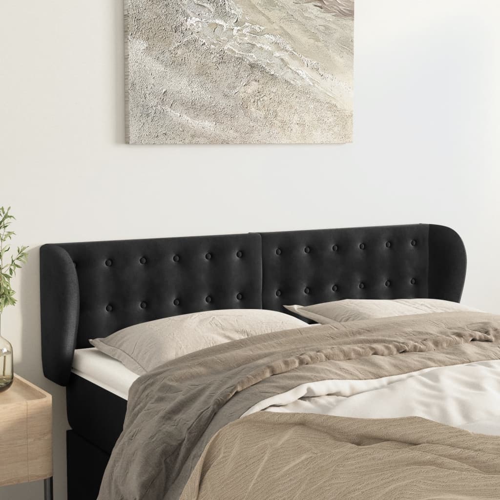 Hoofdbord met randen 147x23x78/88 cm fluweel zwart is nu te koop bij PeponiXL, paradijselijk wonen!