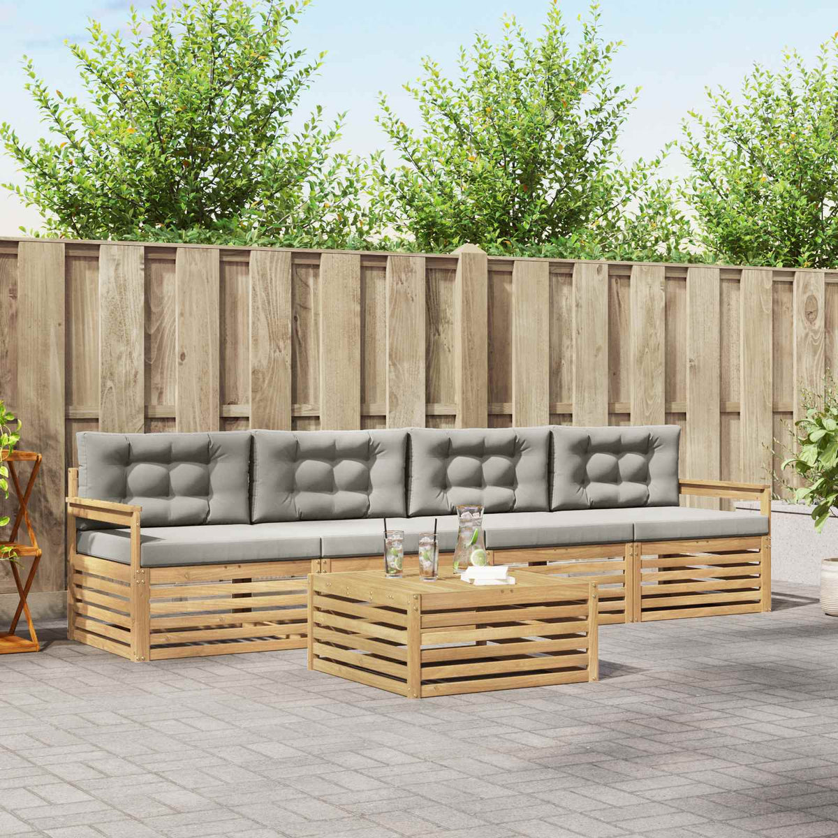 Buiten bankenset 5 pcs Wit en Lichtgrijs Massief Acaciahout is nu te koop bij PeponiXL, paradijselijk wonen!