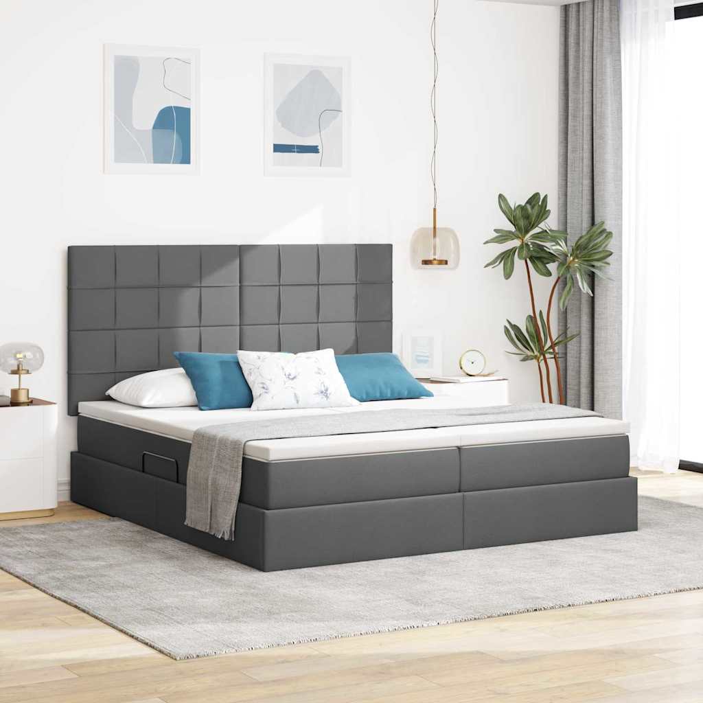 Bed met LED-stripverlichting Donkergrijs 200 x 200 cm Stof is nu te koop bij PeponiXL, paradijselijk wonen!