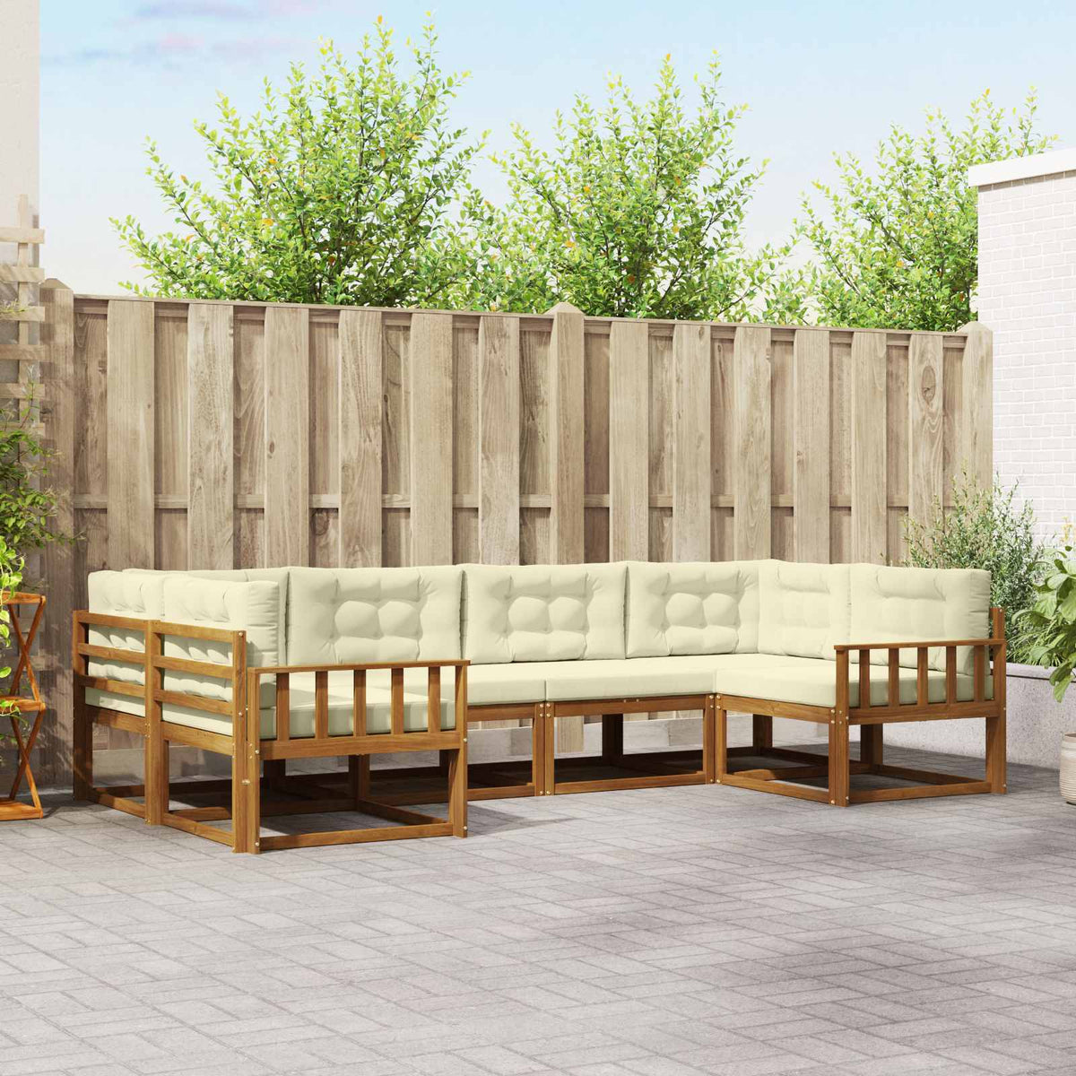 Buiten bankenset met kussen 6 pcs Natuurlijk en Crème is nu te koop bij PeponiXL, paradijselijk wonen!