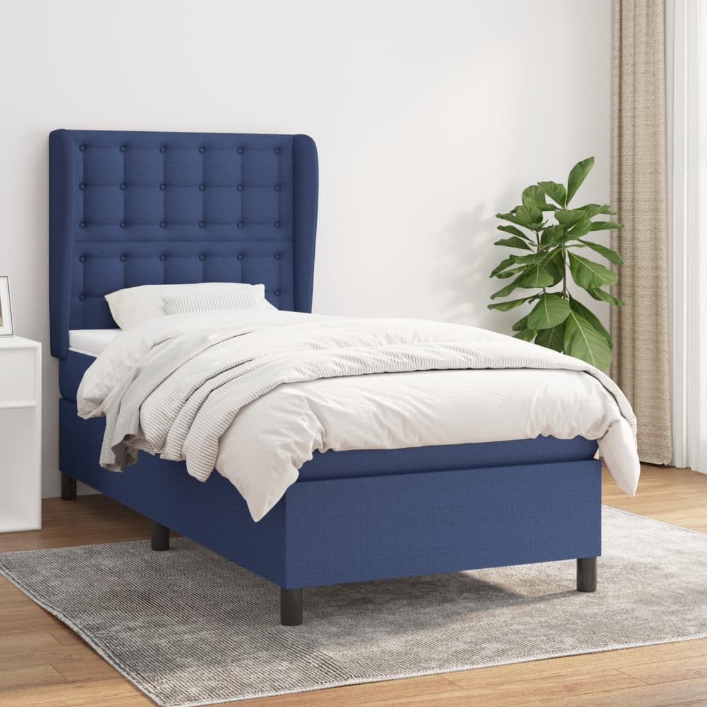 Boxspring met matras stof blauw 90x190 cm is nu te koop bij PeponiXL, paradijselijk wonen!