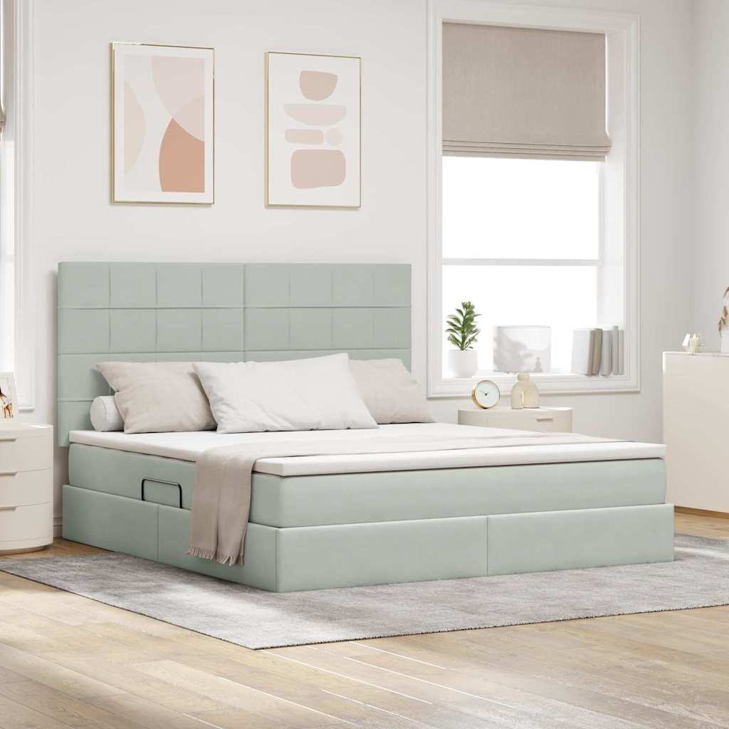 Opslag bed met matras Lichtgrijs 160 x 200 cm Fluweel is nu te koop bij PeponiXL, paradijselijk wonen!