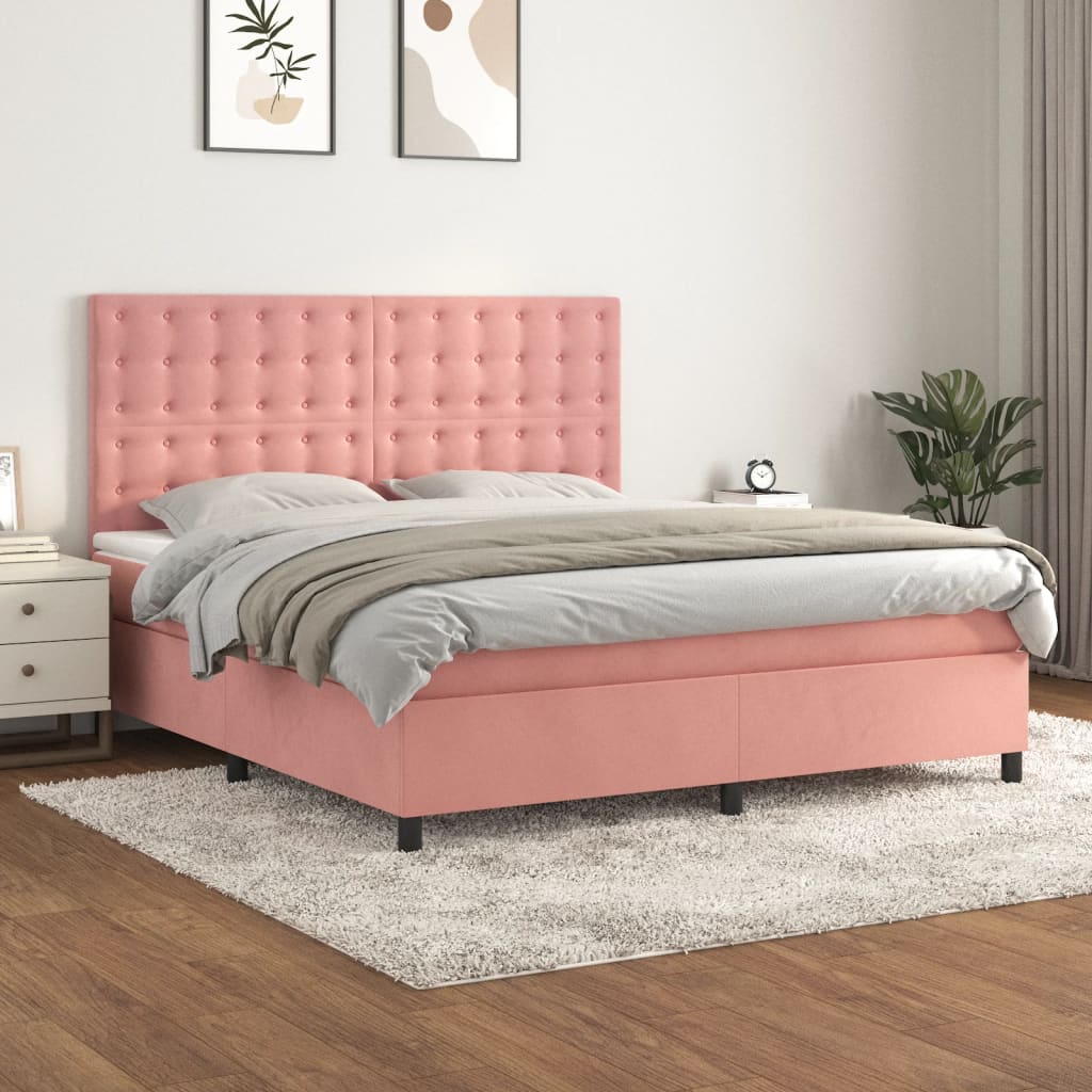 Boxspring met matras fluweel roze 180x200 cm is nu te koop bij PeponiXL, paradijselijk wonen!