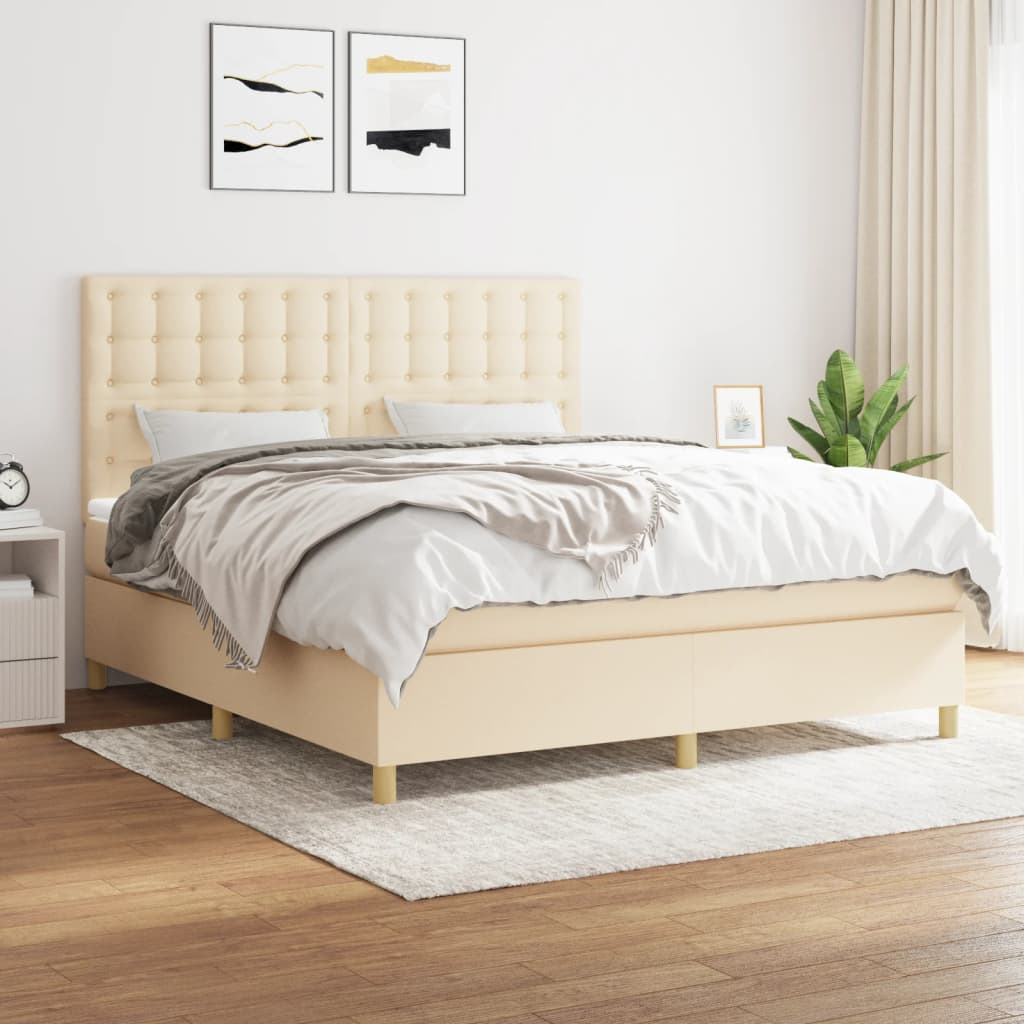 Boxspring met matras stof crèmekleurig 160x200 cm is nu te koop bij PeponiXL, paradijselijk wonen!