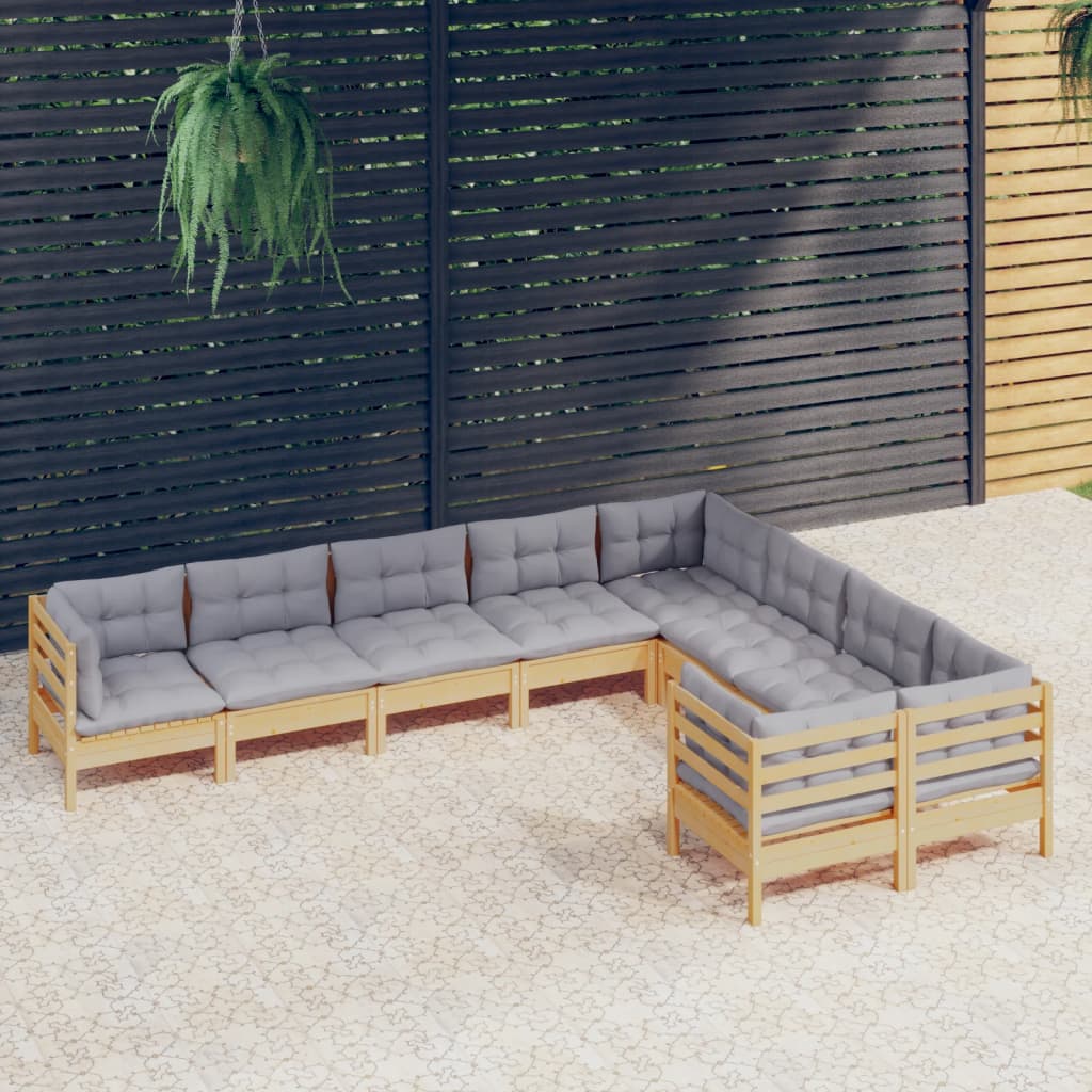 9-delige Loungeset met grijze kussens grenenhout is nu te koop bij PeponiXL, paradijselijk wonen!