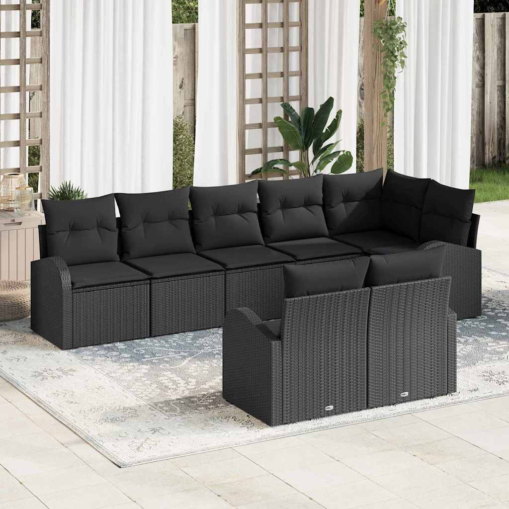 Tuinbankenset met kussen met opslag 8 pcs Zwart poly rattan is nu te koop bij PeponiXL, paradijselijk wonen!