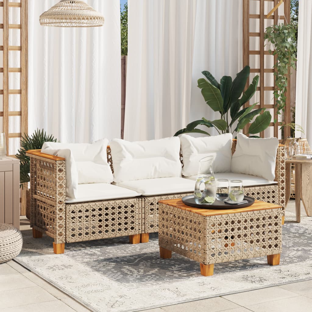 Tuinbank 3-zits met kussens poly rattan beige is nu te koop bij PeponiXL, paradijselijk wonen!