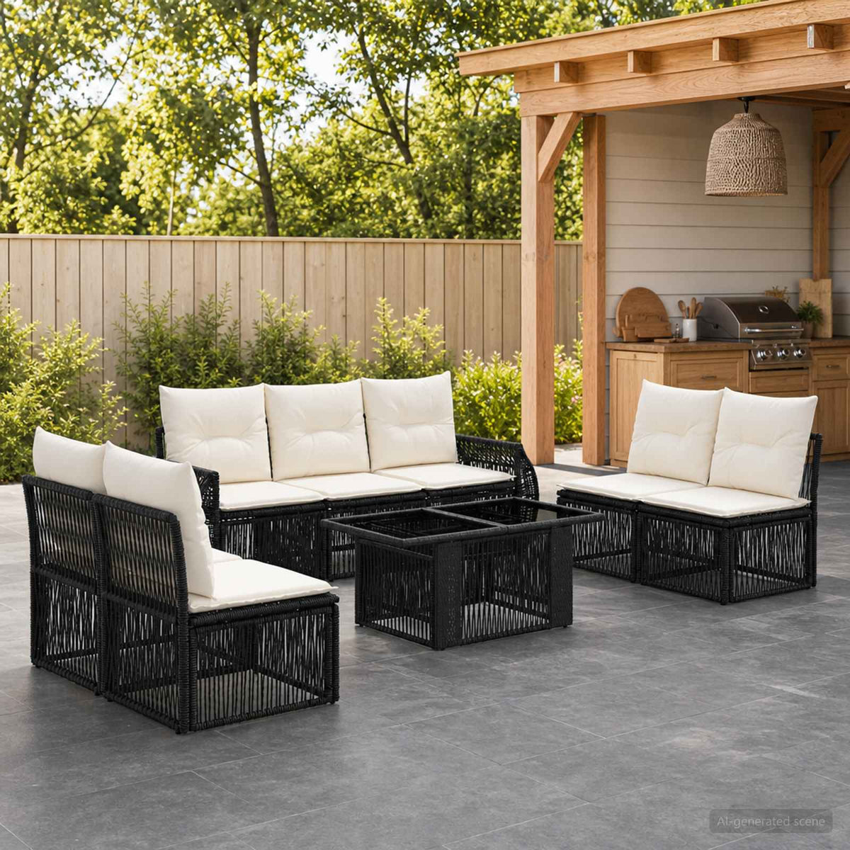 Tuinbankenset 8 st Zwart en Cream Wit poly rattan is nu te koop bij PeponiXL, paradijselijk wonen!