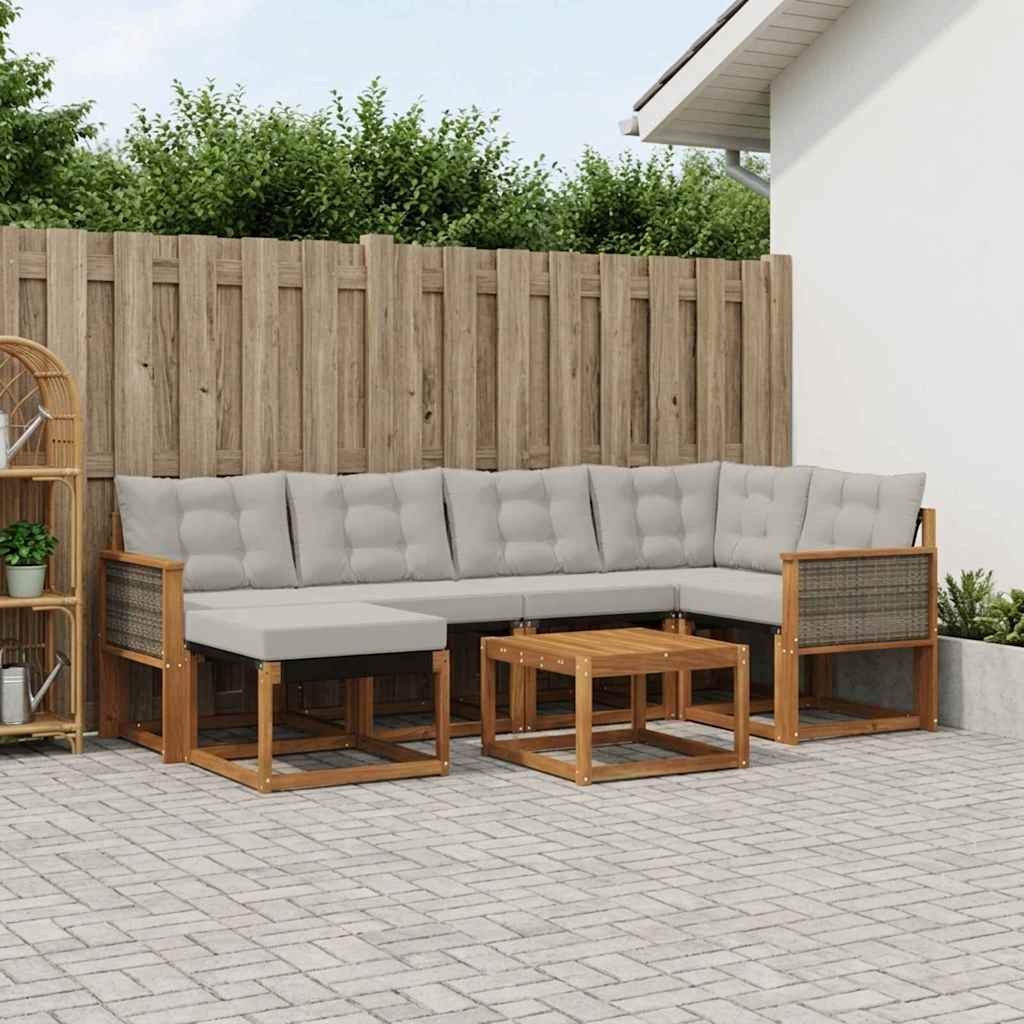 Buiten bankenset met kussen 7 pcs Naturel en lichtgrijs is nu te koop bij PeponiXL, paradijselijk wonen!