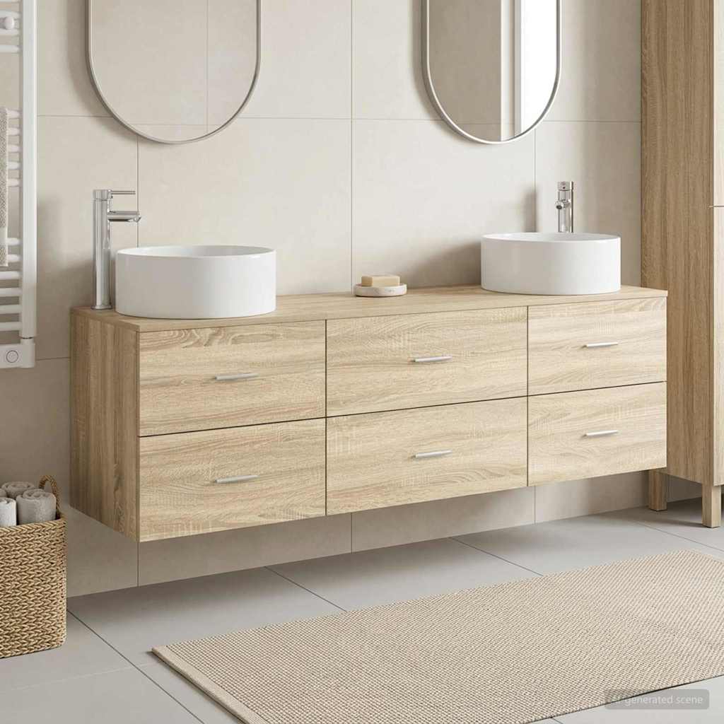 Badkamermeubelset 3 st Sonoma Eiken 49,5 x 44,5 x 65,5 cm is nu te koop bij PeponiXL, paradijselijk wonen!