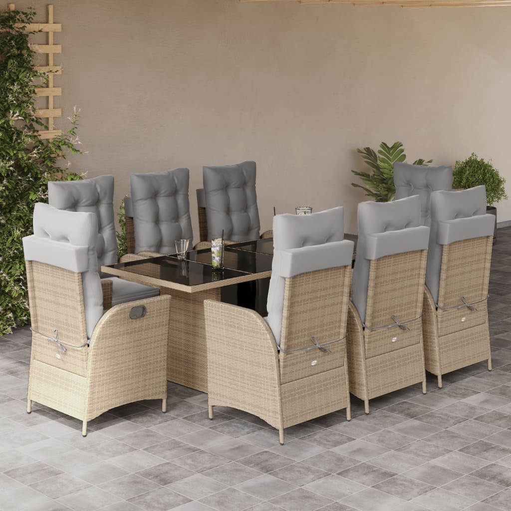 9-delige Tuinset met kussens poly rattan gemengd beige is nu te koop bij PeponiXL, paradijselijk wonen!