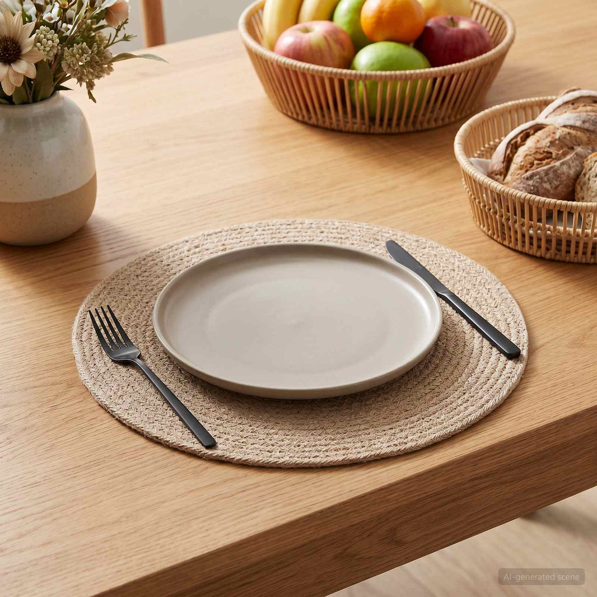 Jute placematten 4 pcs Naturel Ø 30 cm 100% Tossa Jute is nu te koop bij PeponiXL, paradijselijk wonen!