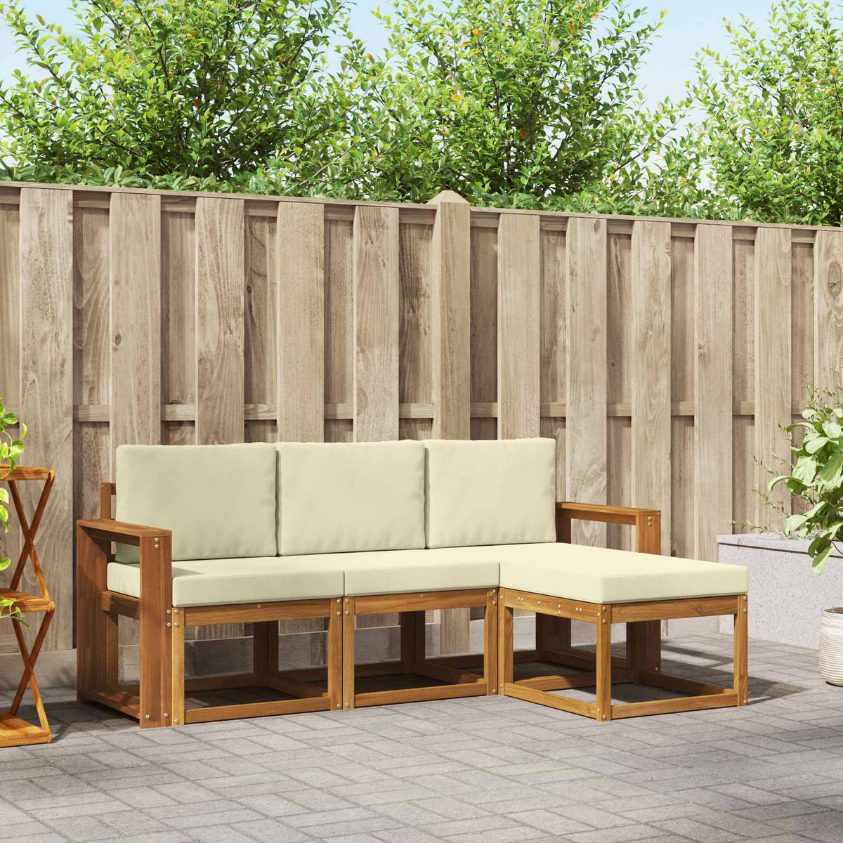 Buiten bankenset met kussen 4 pcs Natuurlijk en Crème is nu te koop bij PeponiXL, paradijselijk wonen!