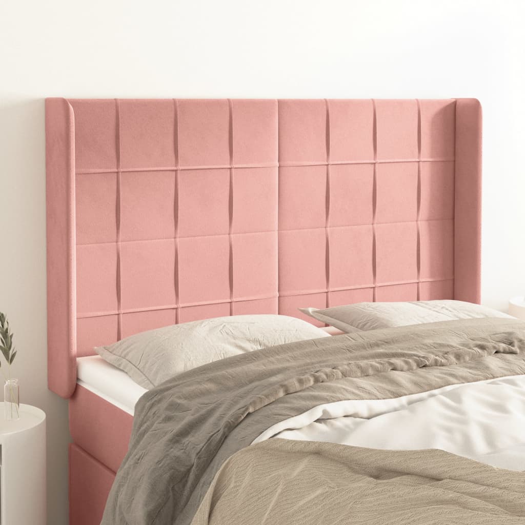 Hoofdbord met randen 147x16x118/128 cm fluweel roze is nu te koop bij PeponiXL, paradijselijk wonen!